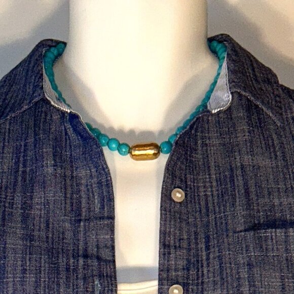 Turquoise bead necklace gold bead detail 15" (19") Boho Western Timeless Chic - Picture 2 of 6